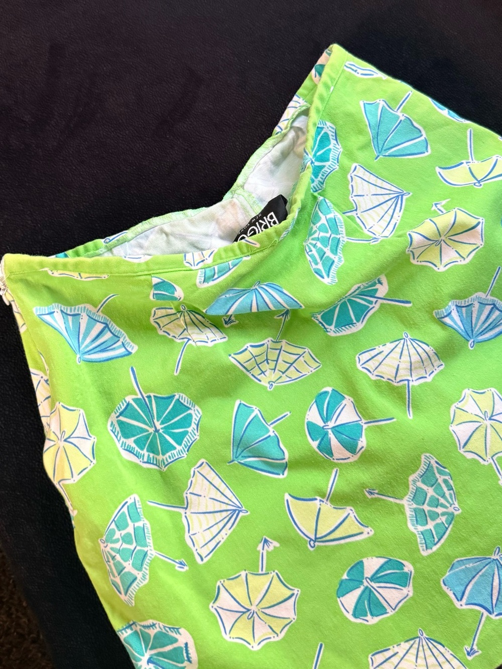 Briggs New York Lime Green Kids Dress with Blue and Cream Umbrella Print
